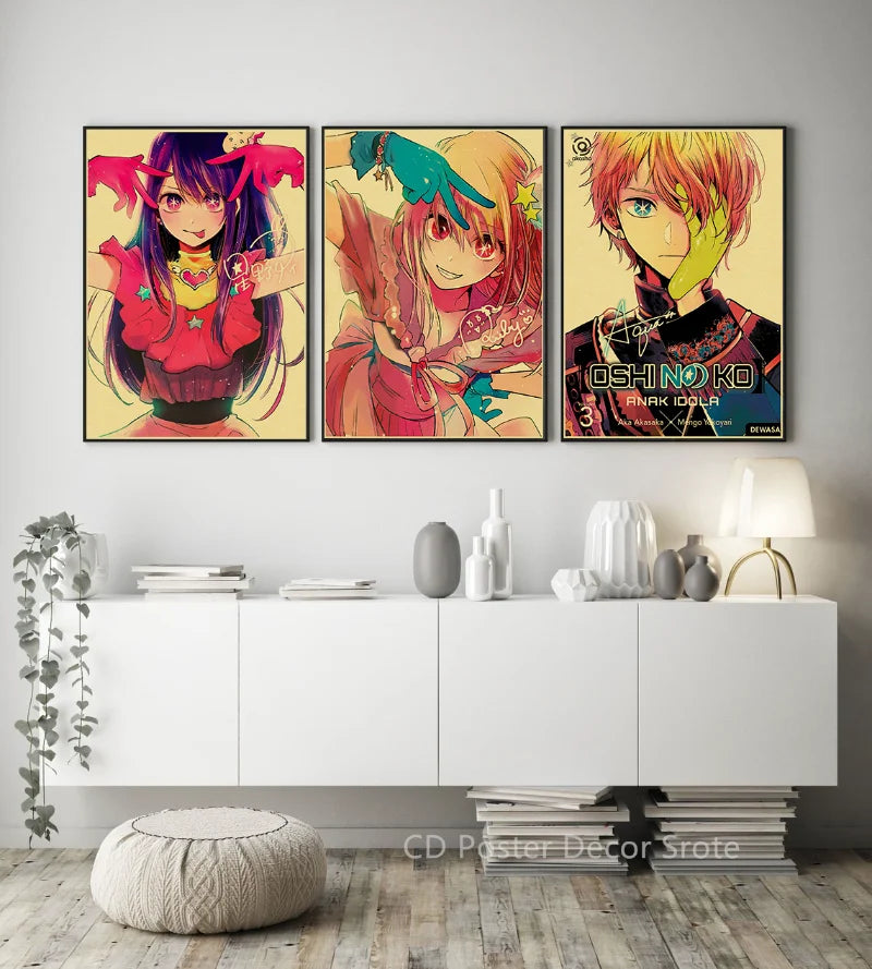 Oshi No Ko Poster Ruby, Aqua, Mem-cho, Kana Retro Vintage