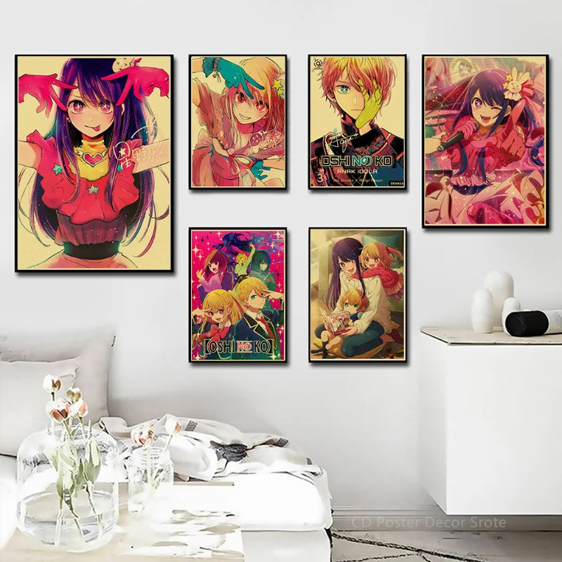Oshi No Ko Posters Aqua, Ruby, Mem-cho, Akane, Kana Retro Vintage